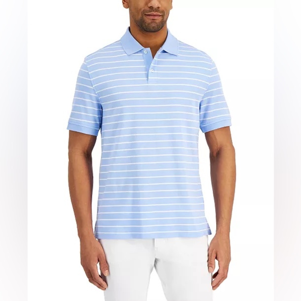 Club Room Men's Regular-Fit Yarn-Dyed Stripe Interlock Polo Shirt! Size XL.